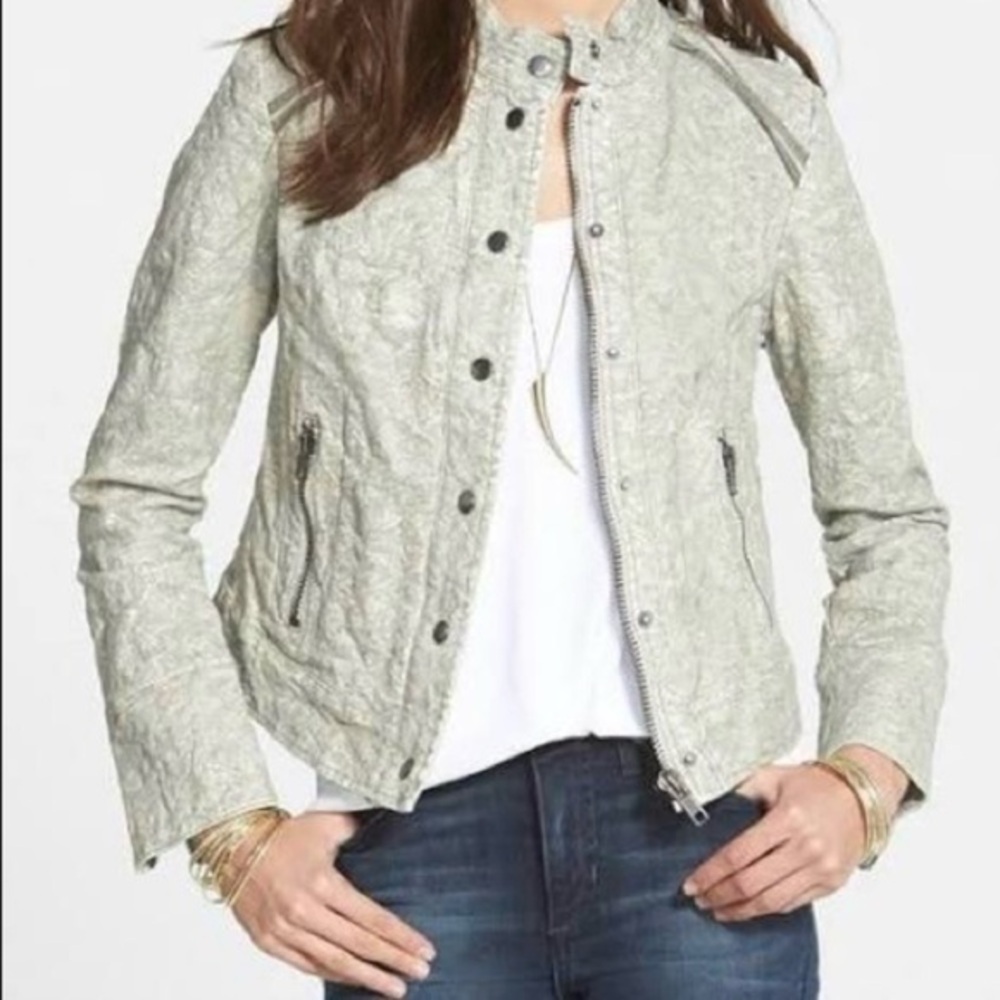 Free People Follow The Flock Jacquard‎ Moto Jacket Size 8
